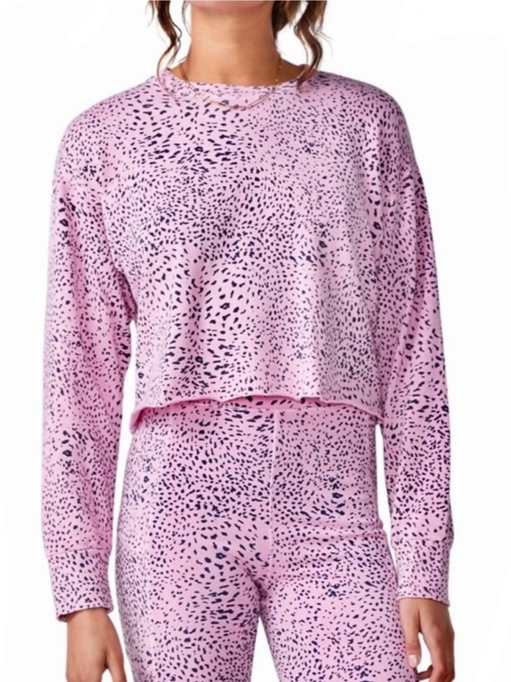 NEW MONROW PINK CHEETAH PRINT CUTOFF SWEATSHIRT